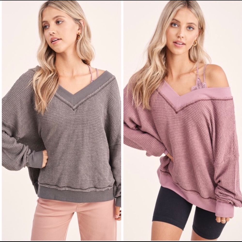 V-Neck Waffle Sweater